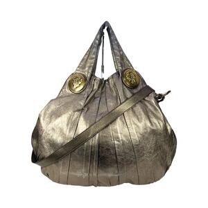 Gucci Metallic Pleated Leather Hysteria Hobo Bag Gold Crest Large 197016 Italy